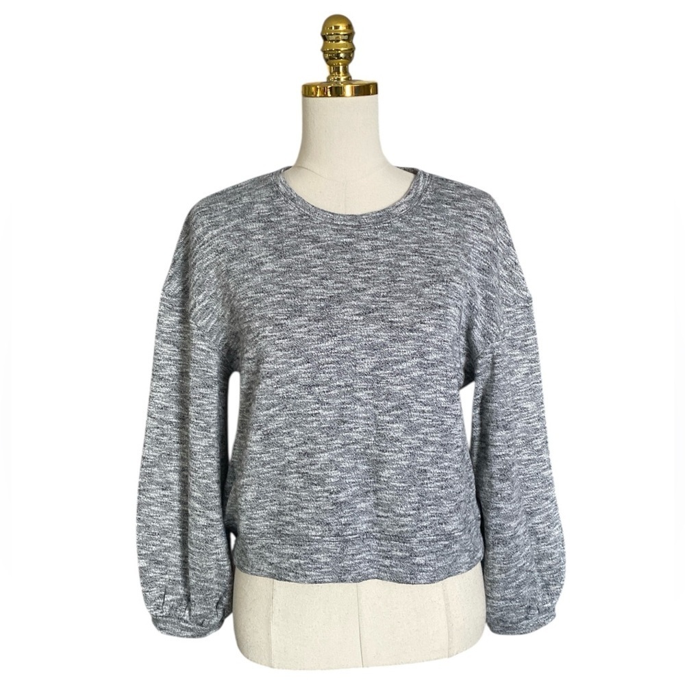 Madewell Marled Gray Textured Crewneck Balloon Sleeve Boxy Sweatshirt Sz Medium